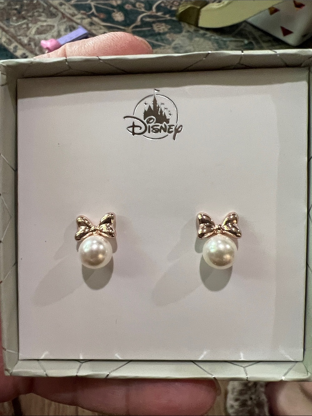 Disney Rose Gold Bow Pearl Stud Earrings